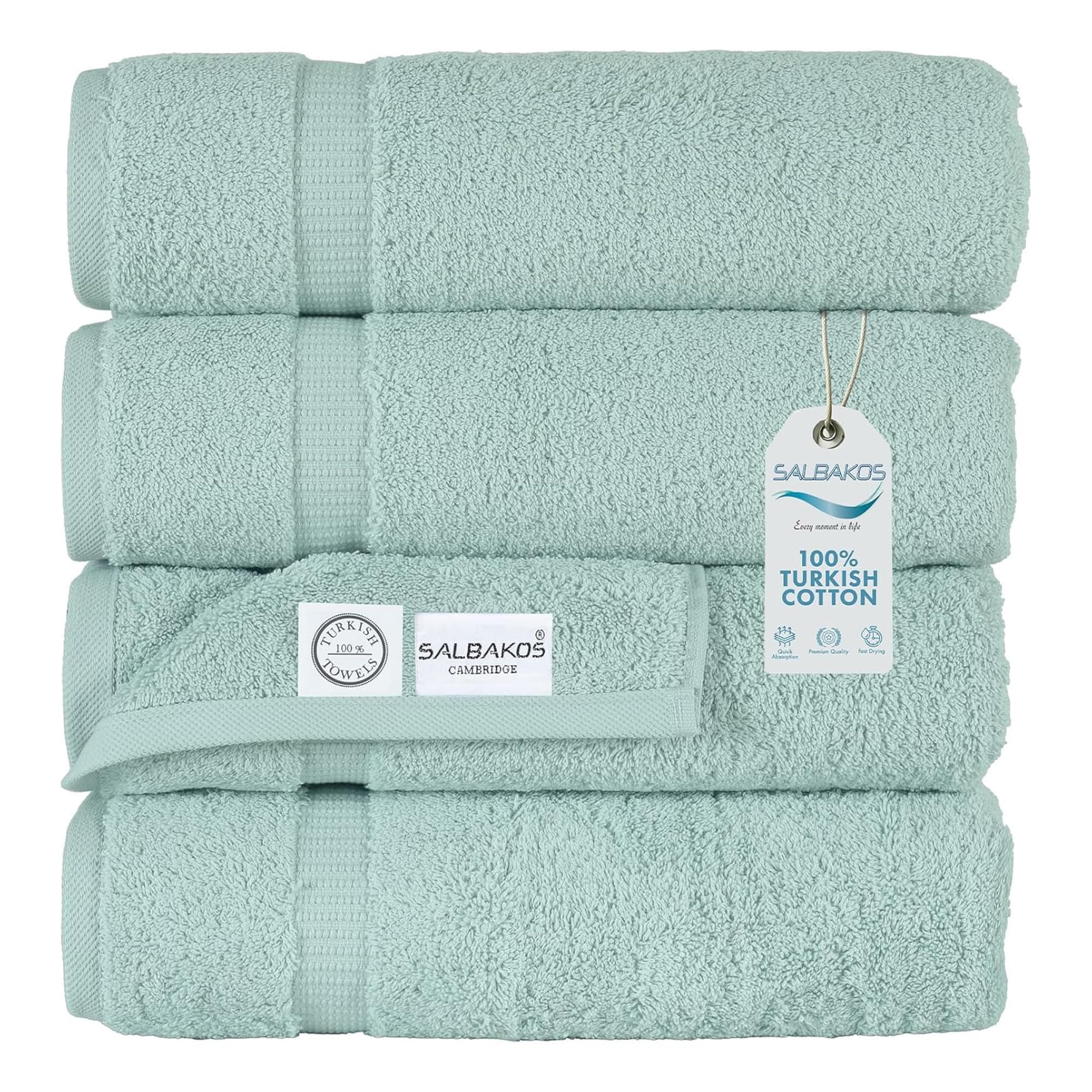 SALBAKOS 100 Turkish Cotton Bath Towels 4 Piece Turkish Bath Towels 27x54 in Standard Size Premium Hotel Quality