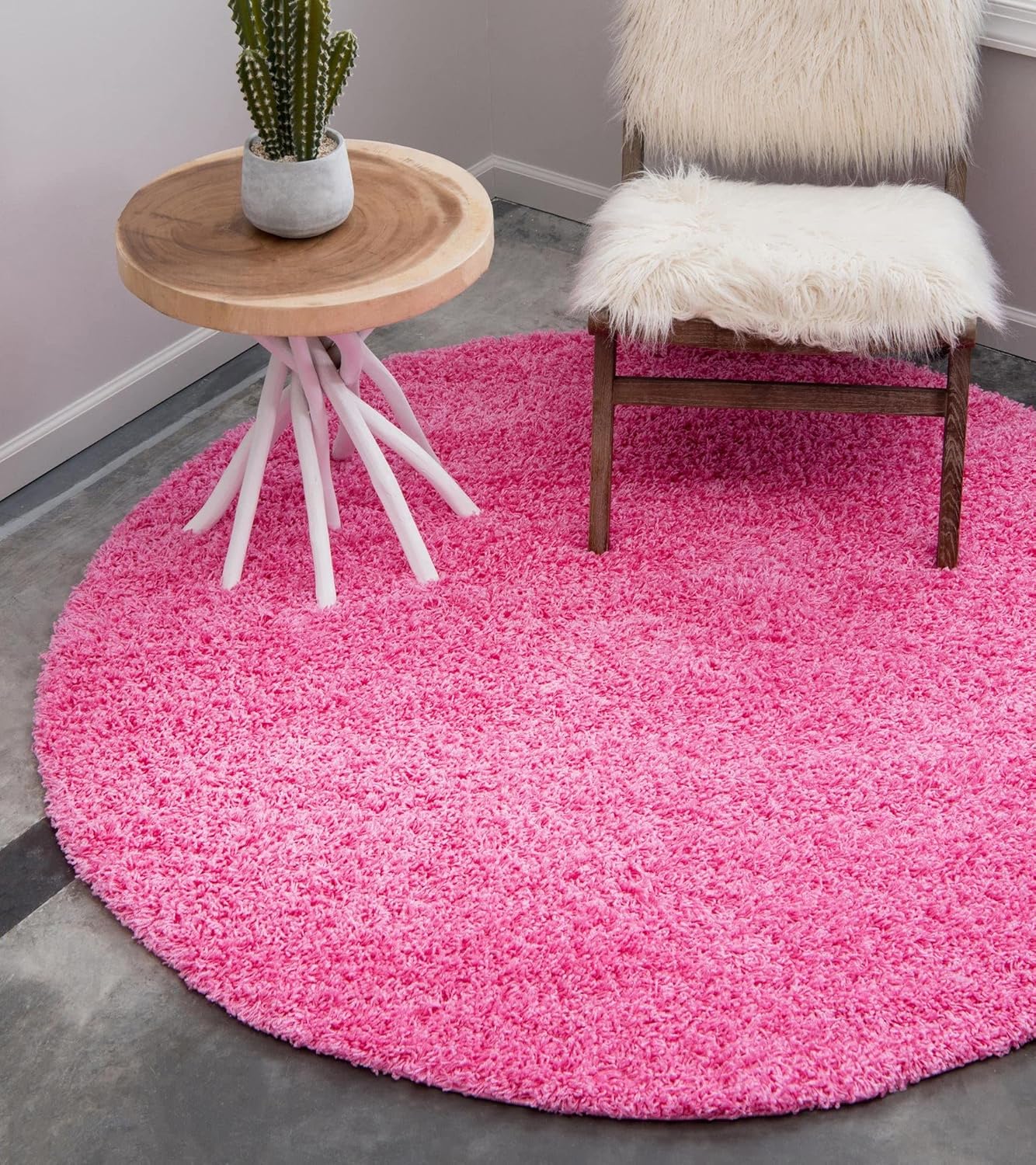 Unique Loom Solid Shag Collection Area Rug (3' 3" Round, Taffy Pink)