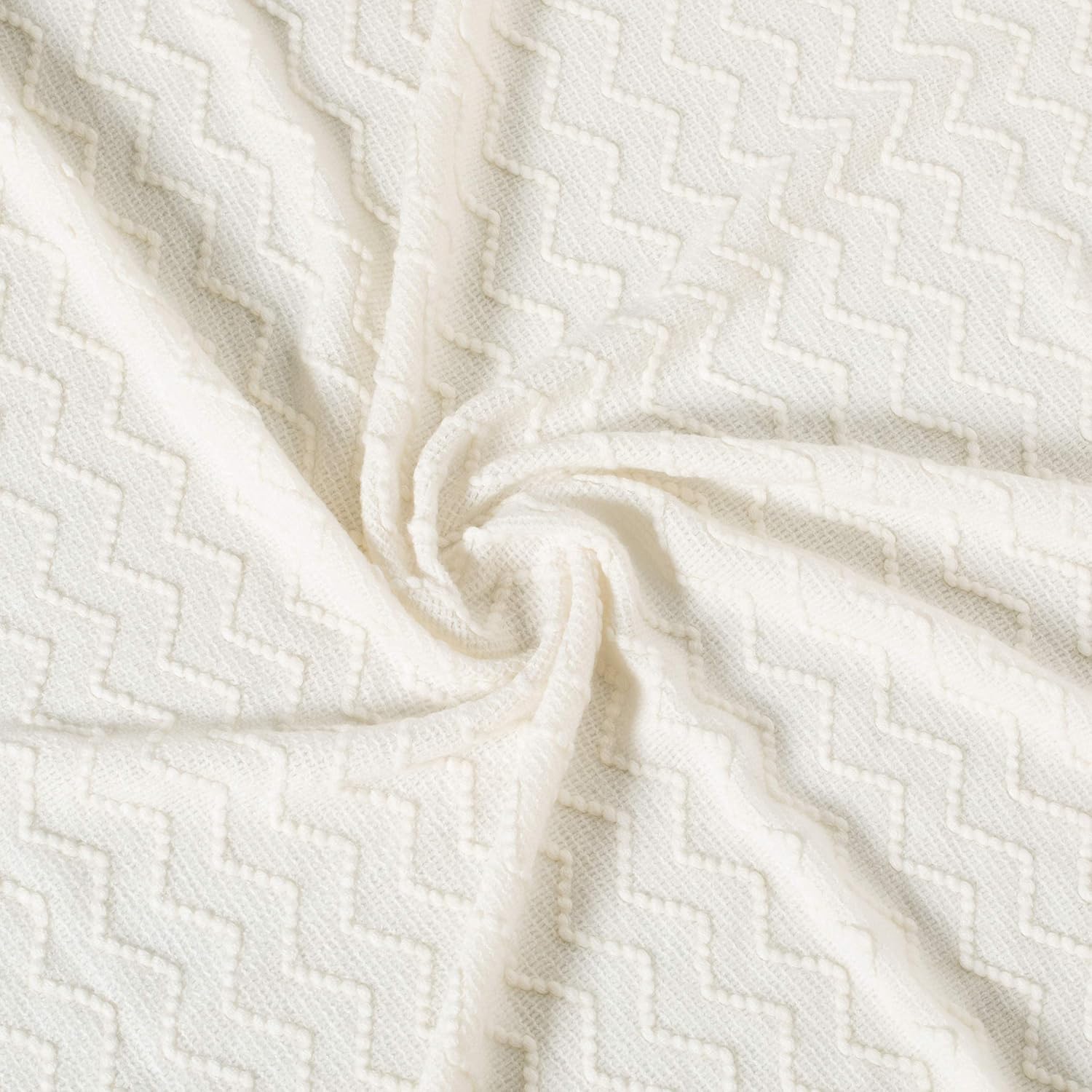 Decorative Chevron Pattern Knit Throw Blanket, 50x60 in, Made with Premium Yarns for Softness and Durability, Finished with Chic Fringe will Add a Cozy Touch to Your Living Space - White, Gifting