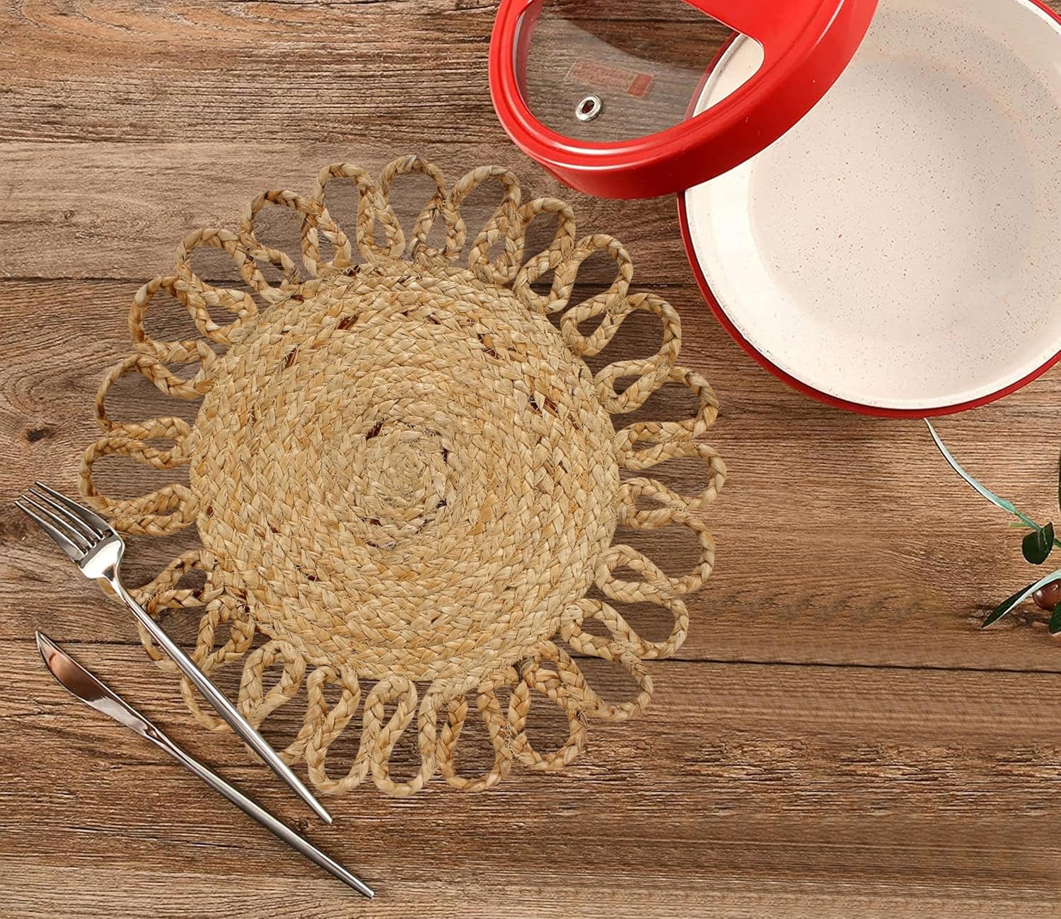 Jute Hand Braided Placemats Set of 6 | 15 Inches Round Tablemats | Just Roll It Once to Flatten and Enjoy | for Kitchen, Dining Table Top Mats & Dinner Table Placemat Mates | Natural Fiber Mat