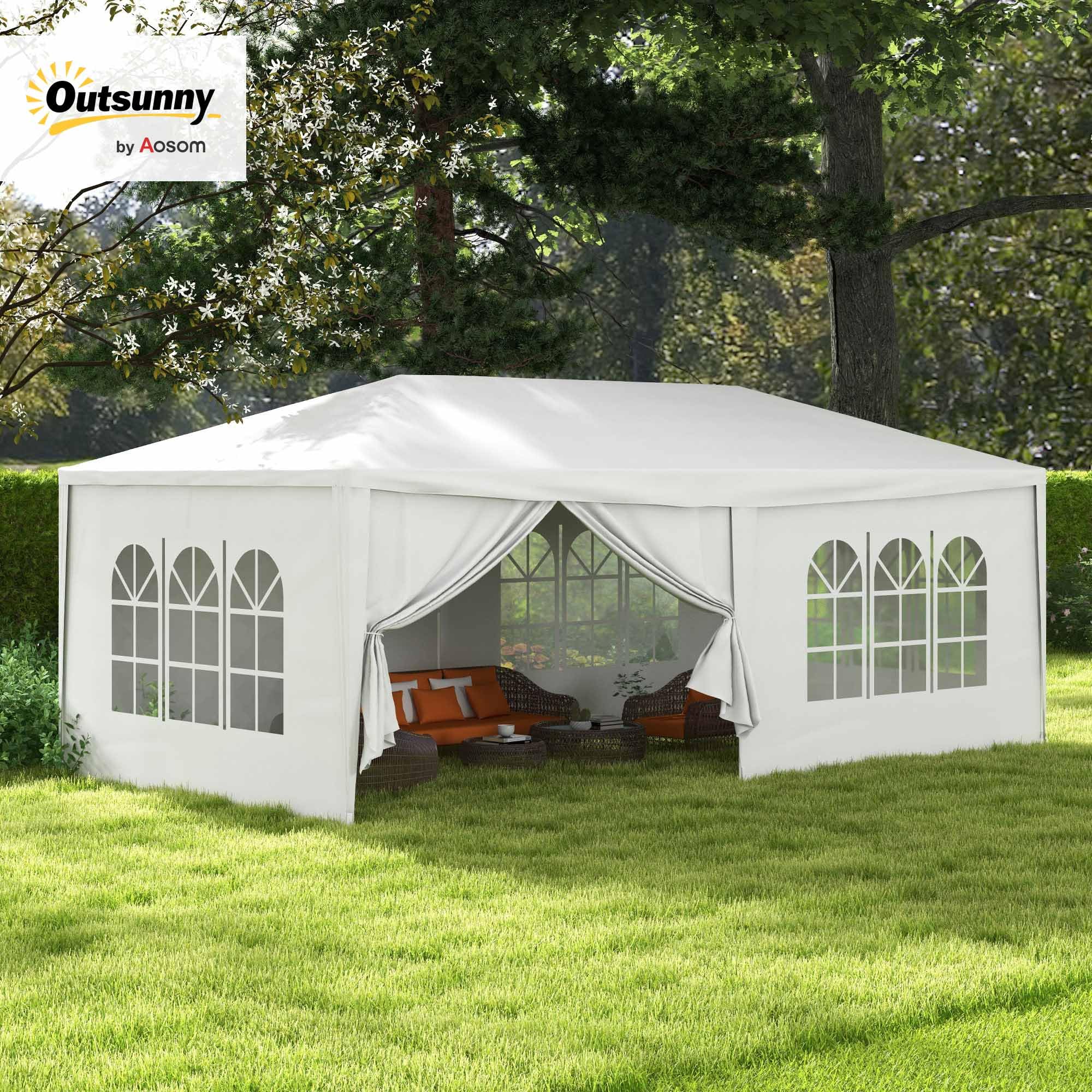 Outsunny Carpa de Jardín 6x3 m Cenador Desmontable de Exterior con 4 Ventanas 2 Puertas con Cremallera 6 Paredes Laterales e Impermeable Pabellón para Terraza Patio Playa Blanco