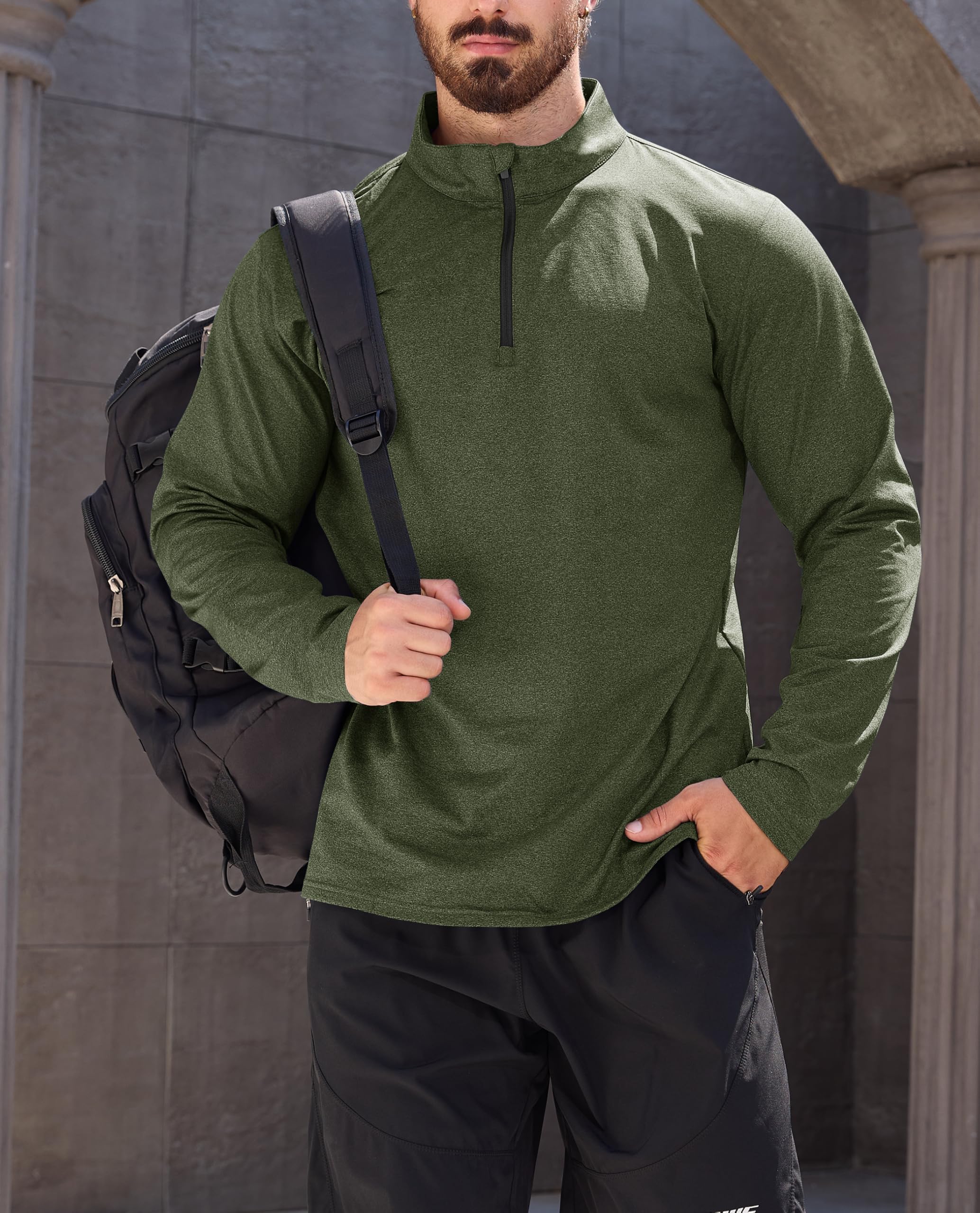 KEFITEVD Top sportivo da uomo con cerniera a 1/4, a maniche lunghe, per palestra, corsa, attività all'aperto, escursionismo, pesca, con colletto alla coreana