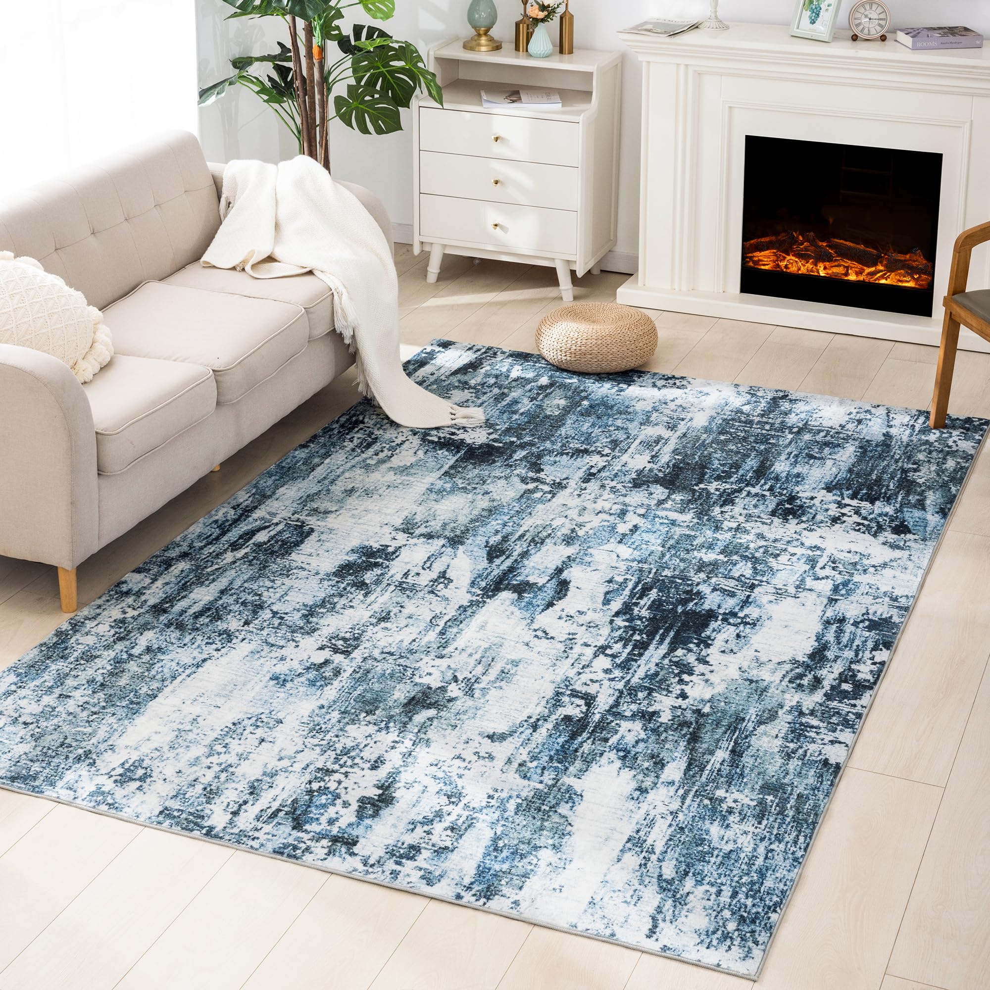 Carvapet 8 x 10 Washable Area Rug for Living Room Bedroom Modern Boho Carpet Large Low Pile Foldable Indoor Rug with Non Slip Rubber Backing Soft