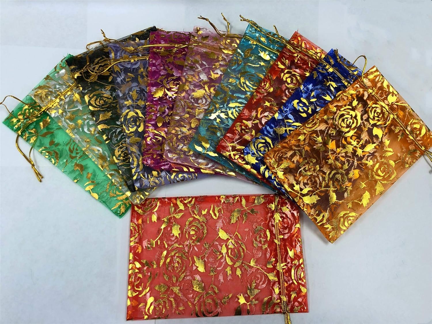 moklove 100 pack famous sheer organza print rose drawstring bags floral