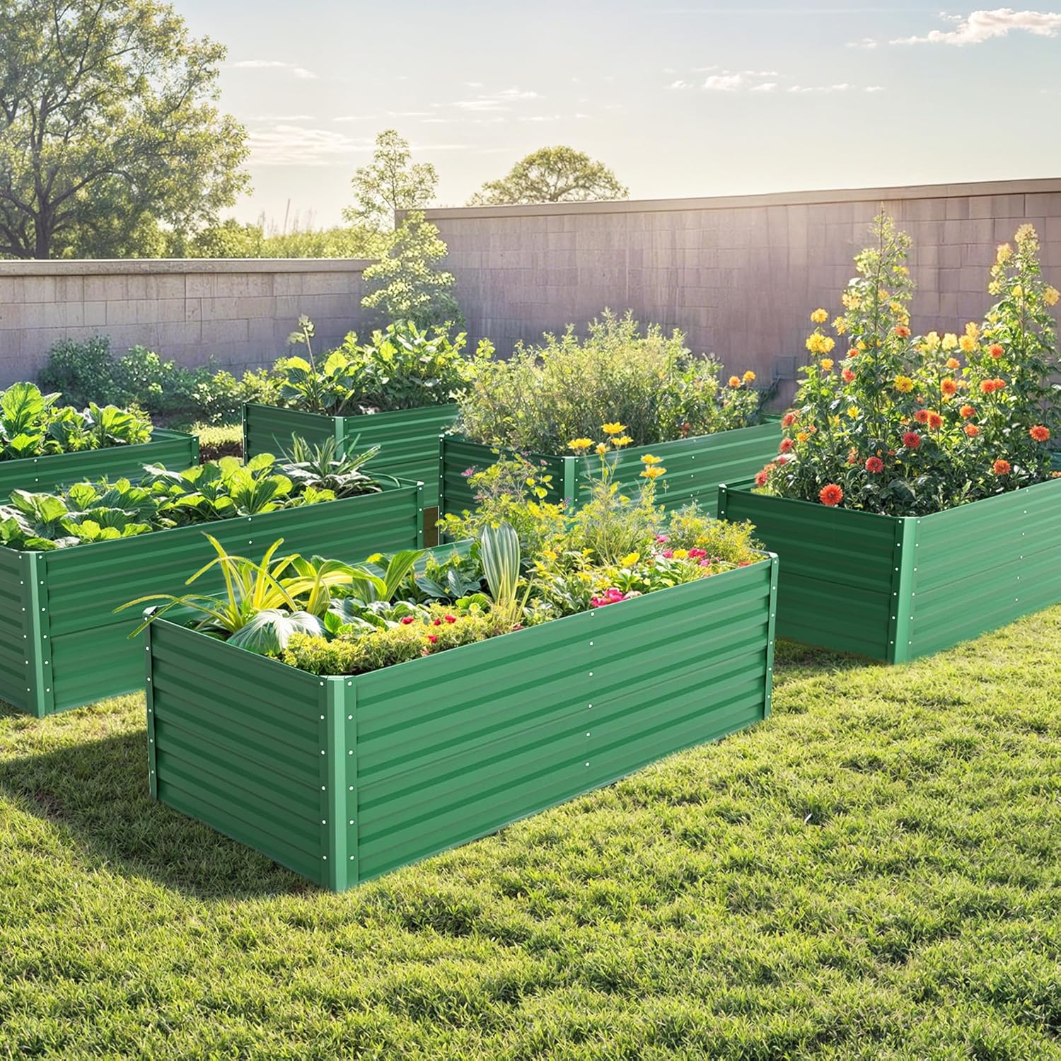 DWVO 2pcs 6 x 3 x 2 FT Raised Garden Bed Kit, Outdoor Galvanized Flower Bed with Gloves, Large Metal Planter Box for Vegetables, Flowers, Herbs, Fruits, Green