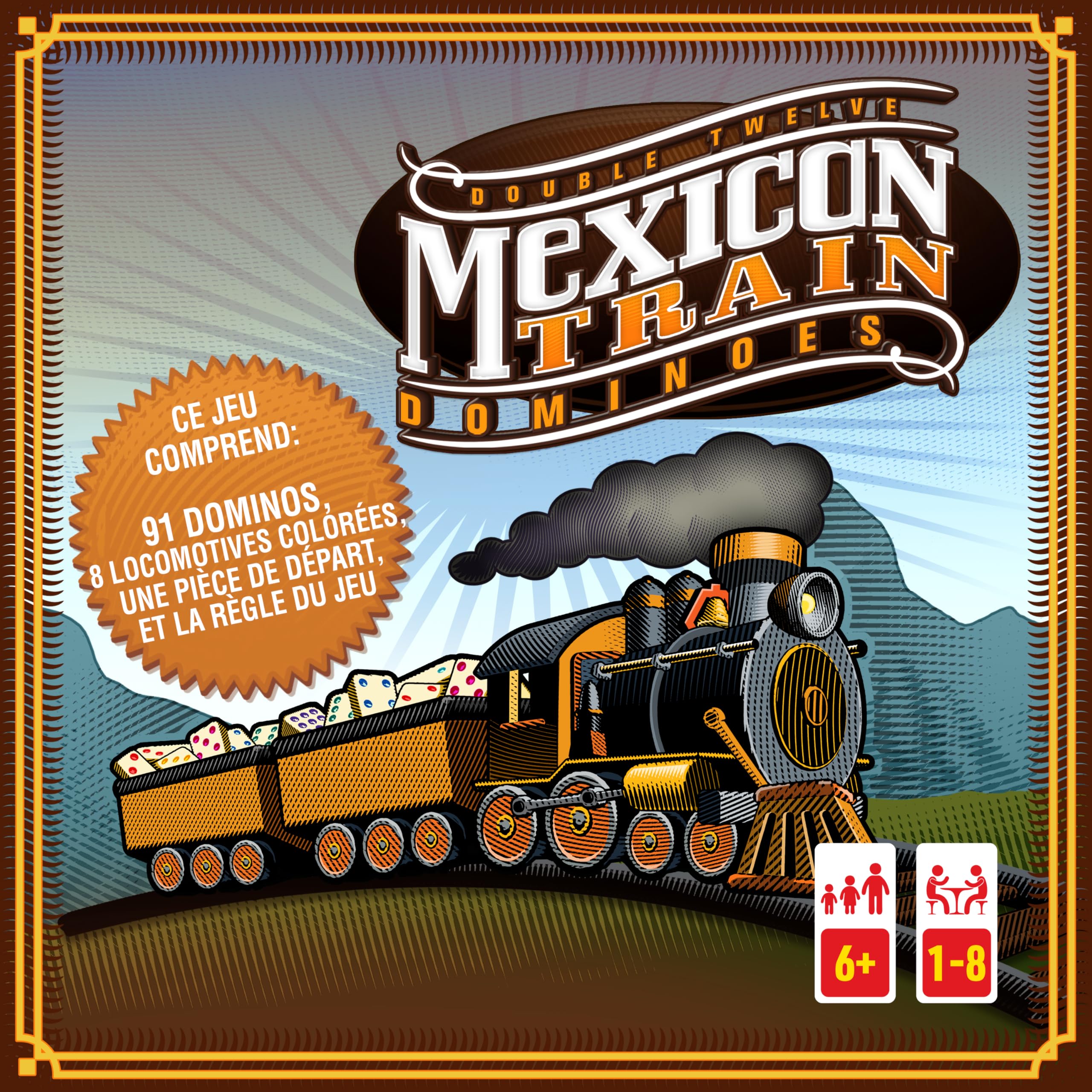MEXICAN TRAIN DOMINOES - Jeu de Dominos pour Enfants dès 6 Ans - Jeu de Société Stratégique avec Dominos Colorés - Tous à Bord du Train Mexicain - Pour Jouer en Famille et entre Amis - 1 à 8 Joueurs
