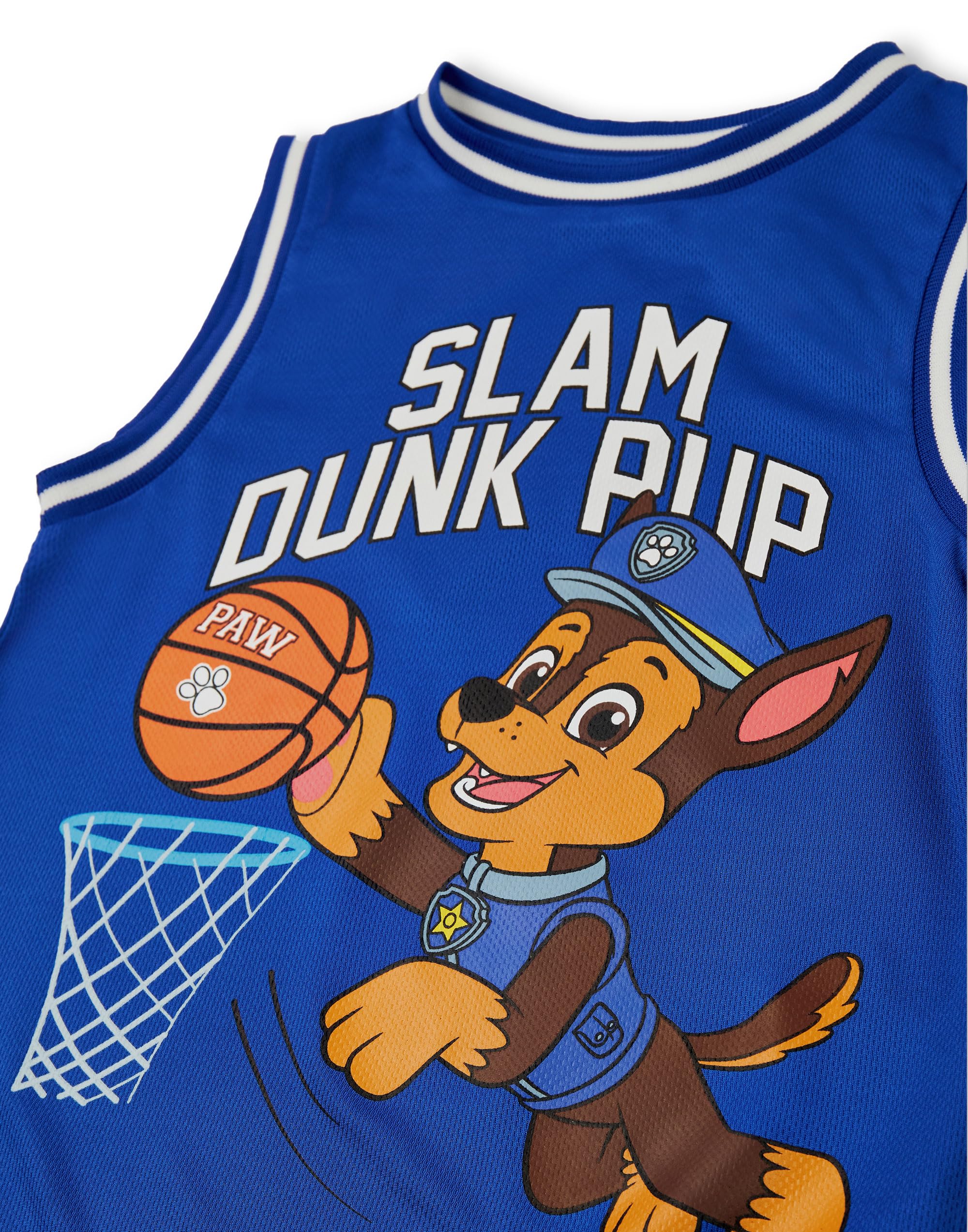 Paw Patrol Garçons Basket-ball Jersey et Shorts Ensembles | Tenue de sport deux pièces Slam Dunk Pup pour enfants | Ensemble assorti pour enfants