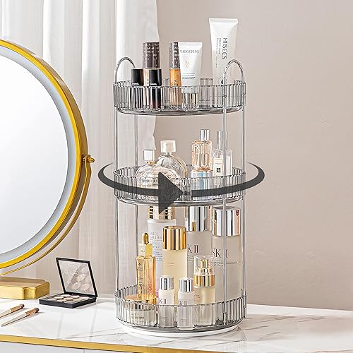 Miniatura 1 de Organizador de maquillaje giratorio de 360 grados para tocador, organizador de perfumes giratorio para encimera de baño, alta capacidad para