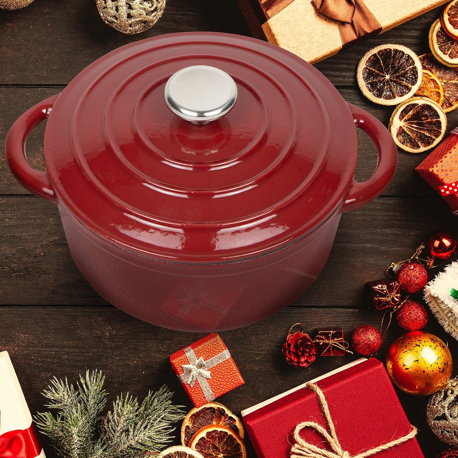 AIDEA Dutch Oven Enameled Cast Iron Round, Bread Baking Pot with Lid & 5-Quart Natural Non-Stick Slow Cook Self