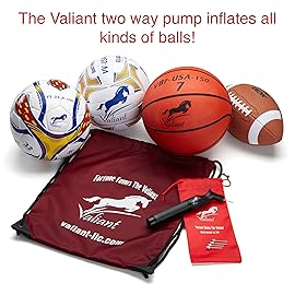 Valiant Sports Ball Pump Inflator with 5 Needles (Pin) and Pouch, Dual Action Hand Held Portable Air Pump with pins to Inflate Soccer Ball, Football, Volleyball, Rugby,Netball & Basketball (Black)