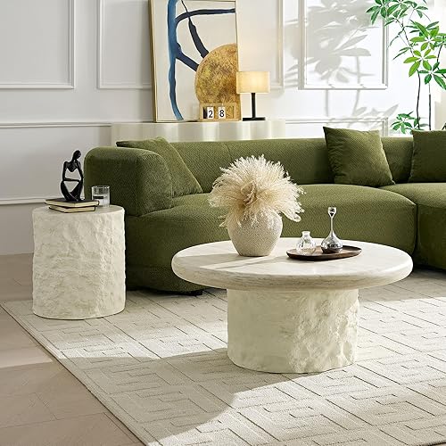 Miniatura 11 de JUSTONE Mesa de Centro Redonda de 31.49", Patrón Moderno de Imitación de Mármol - Mesa de Acento Minimalista para Sala de Estar, Oficina