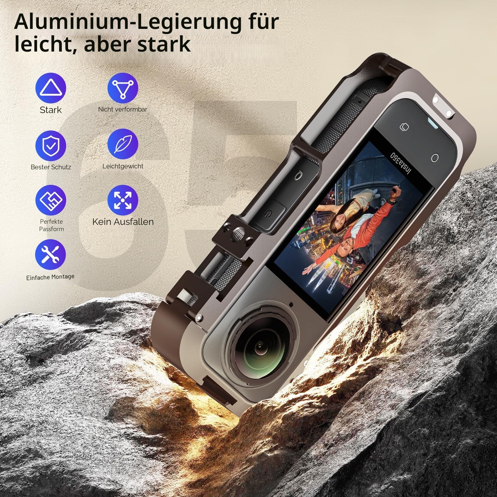 Amazear Metall-Schutzgehäuse für Insta360 X5 Zubehör, Insta360 X5 Multifunktions-Gestell, robuster Aluminiumrahmen mit Schnellverschluss, Verschiedene Erweiterungsbefestigungen