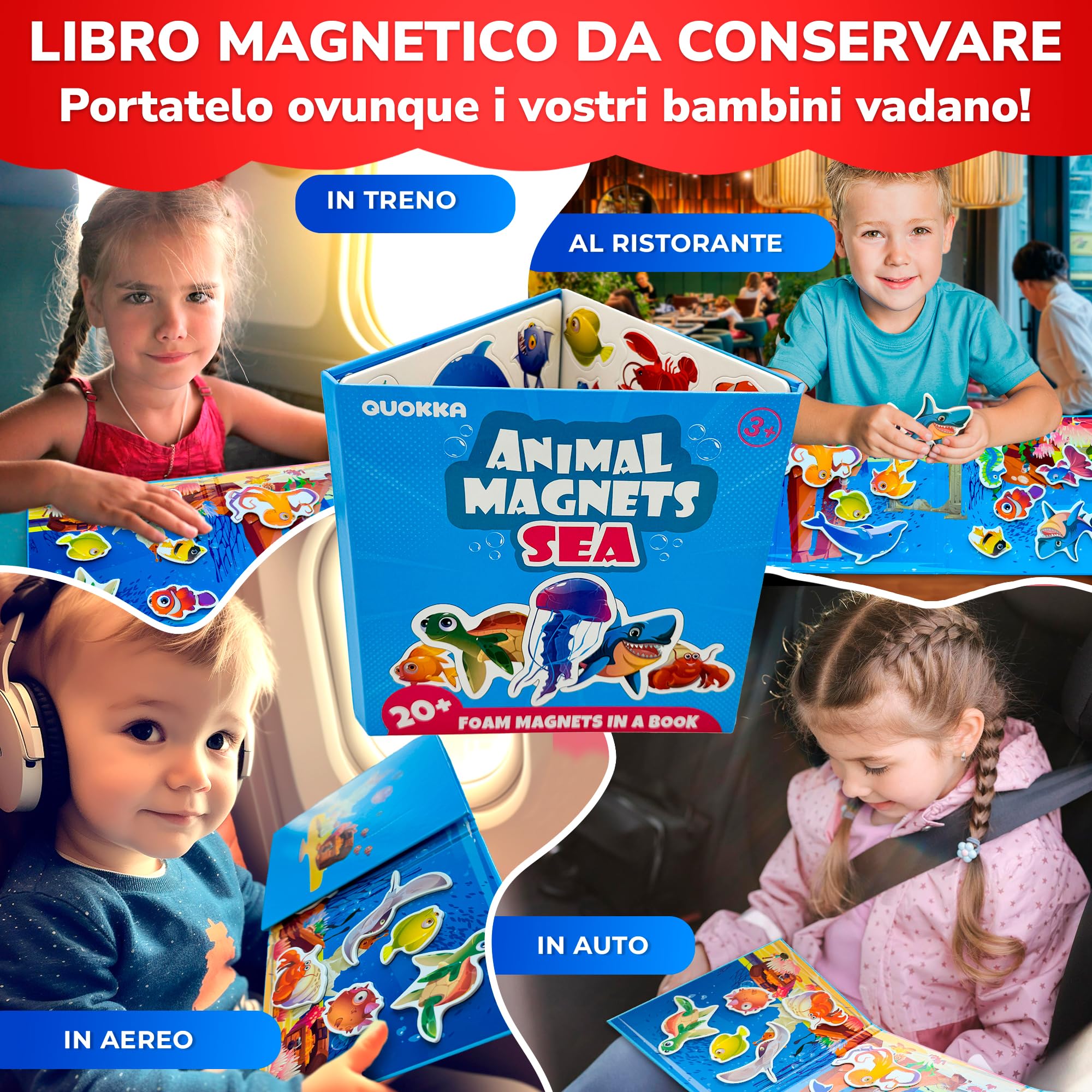 QUOKKA Gioco magnetico per bambini dai 2 ai 3 anni - Puzzle magnetico da oltre 20 pezzi per bambini piccoli in aereo - Giochi da viaggio con creature marine - Giocattoli educativi da viaggio - Magnete