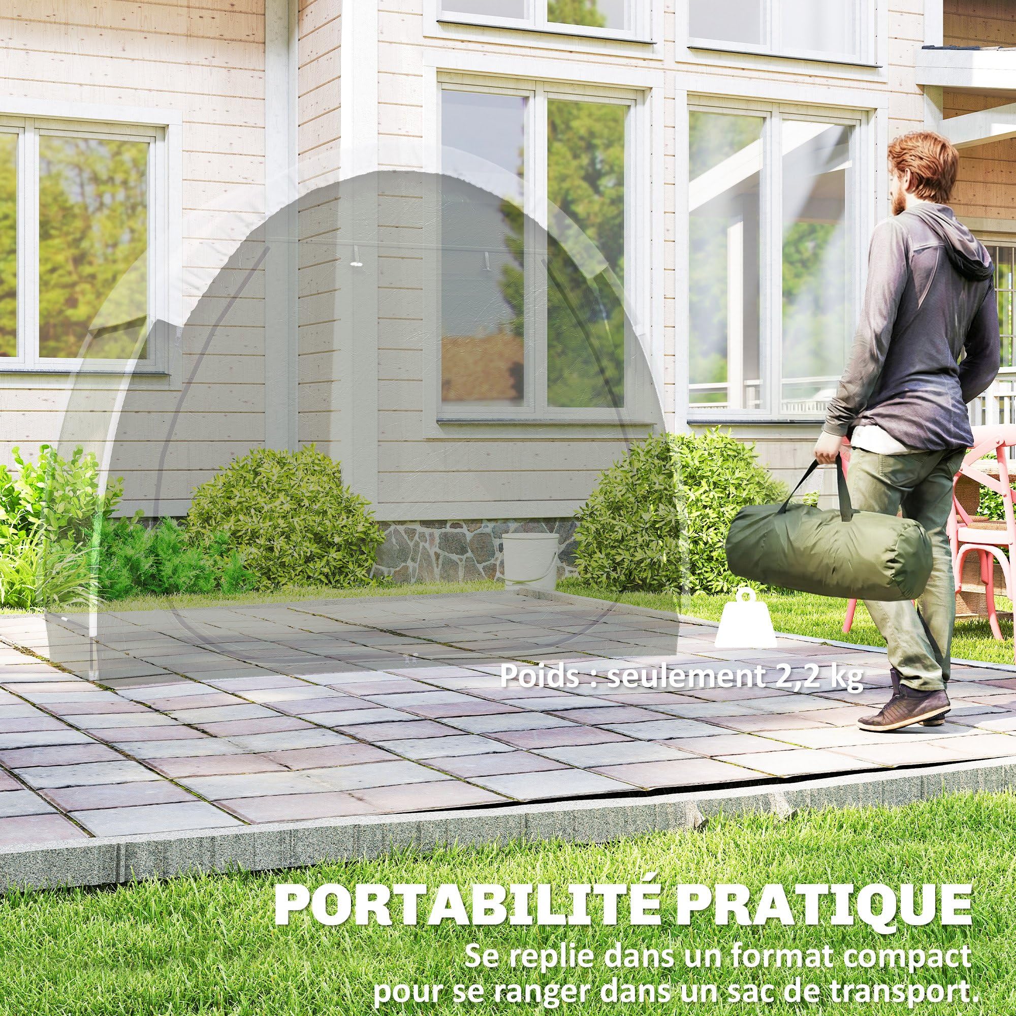 Outsunny Tente à Vélo Abri de Vélo Portable Housse de Vélo d'Extérieur pour 2 Vélos Imperméable avec Poche, Sac Transport, Tissu Oxford 210D, pour Vélos, Motos, Vert