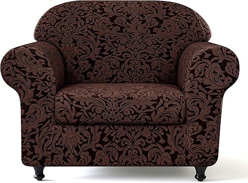 Miniatura 20 de SUBRTEX 2 piezas de fundas para sofá, funda de sofá de 3 plazas de damasco jacquard con cojín de asiento, fundas elásticas para sofá antideslizantes