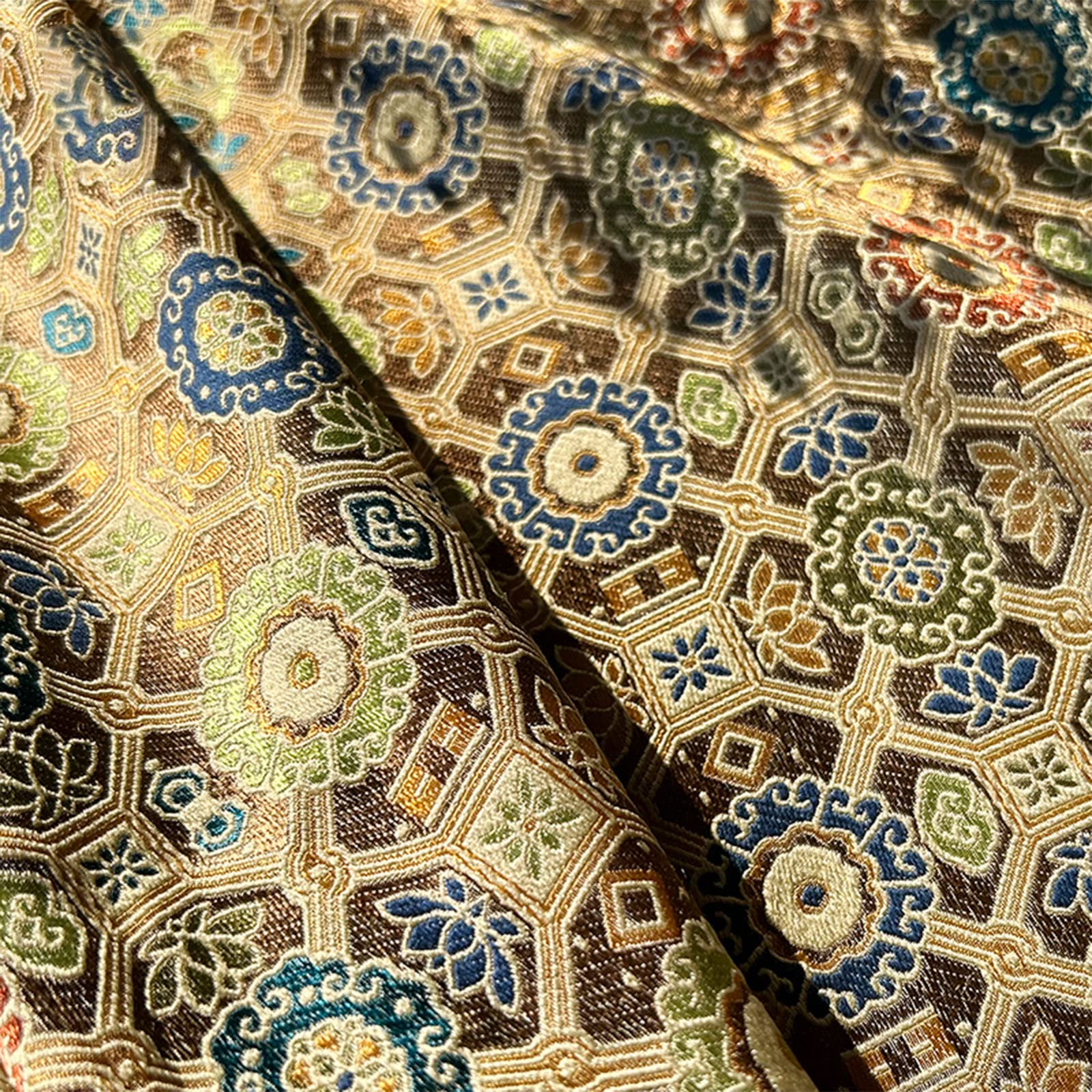 Elegancki materiał brokatowy, Żakardowa tkanina ośmiokątna krata wzór kwiatowy kamizelka cheongsam podręcznik świątyni przodków mata do herbaty szycie rękodzieło tkanina