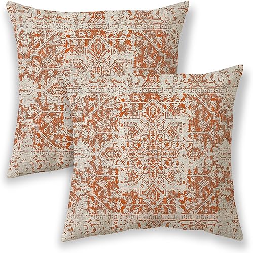 BETGINY Fundas de almohada bohemias de otoño de 16 x 16 pulgadas, diseño étnico naranja y crema, almohadas decorativas para exteriores, para sofá,