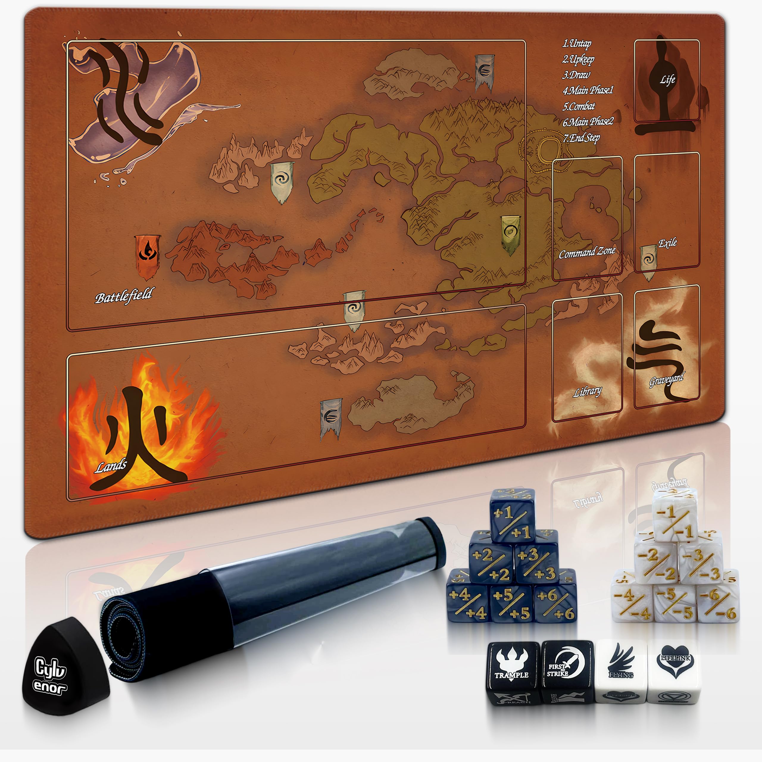 Cylvenor 24"x14" MTG Playmat with Storage Tube & 16-Piece Dice Set - Non-Slip Rubber TCG Card Game Mat, Stitched Edges Tabletop Gaming Mat (ATLA 01, ATLA Series) — image 1