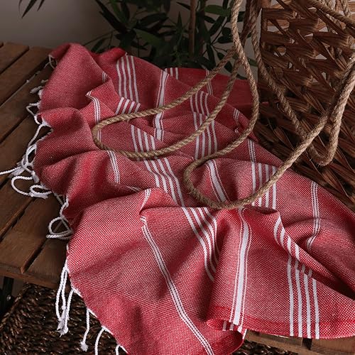 Miniatura 7 de PÜSKÜL - Toallas de playa turcas de gran tamaño, sin arena, 100% algodón, 39 x 70 pulgadas, 1 pieza (rojo)