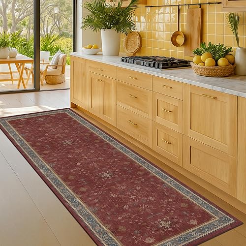 Miniatura 162 de Alfombra de Pasillo de Baño Lavable Oushak 2x5 - Floral Pastel Bohemio Ecléctico, Alfombra Pequeña Antideslizante de Pelo Bajo Resistente a Manchas