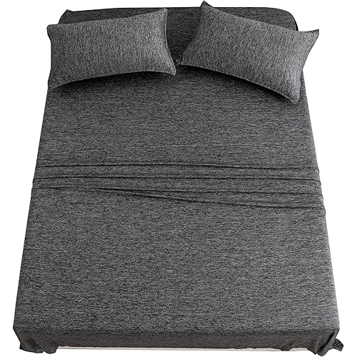Luxury Soft Stretchy Silky Smooth Knitted Cooling Bedding Sheet Sets for Hot Sleepers Zipper Pillowcases 16 Inch Deep Pocket Bed Fitted Sheet, 4 Peices, Queen, Black