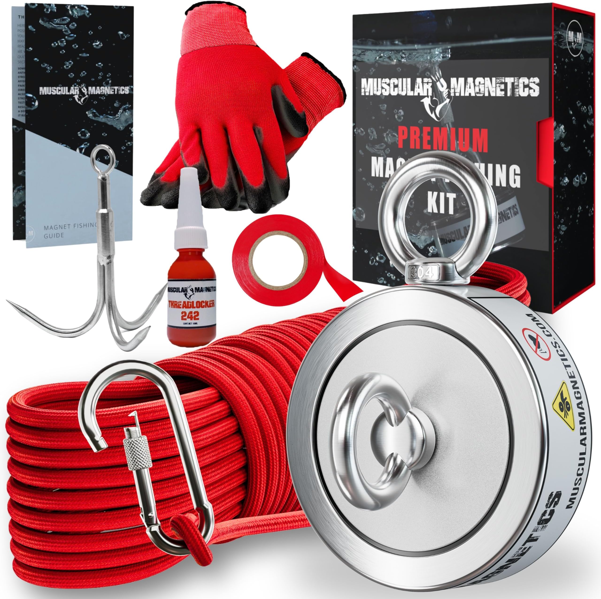 2625lbs Complete Magnet Fishing Kit | Double Sided | Includes Strong Neodymium N52 Magnet, Durable 100ft Rope, Grappling Hook + More | for Outdoor Treasure Hunting & Metal Detecting