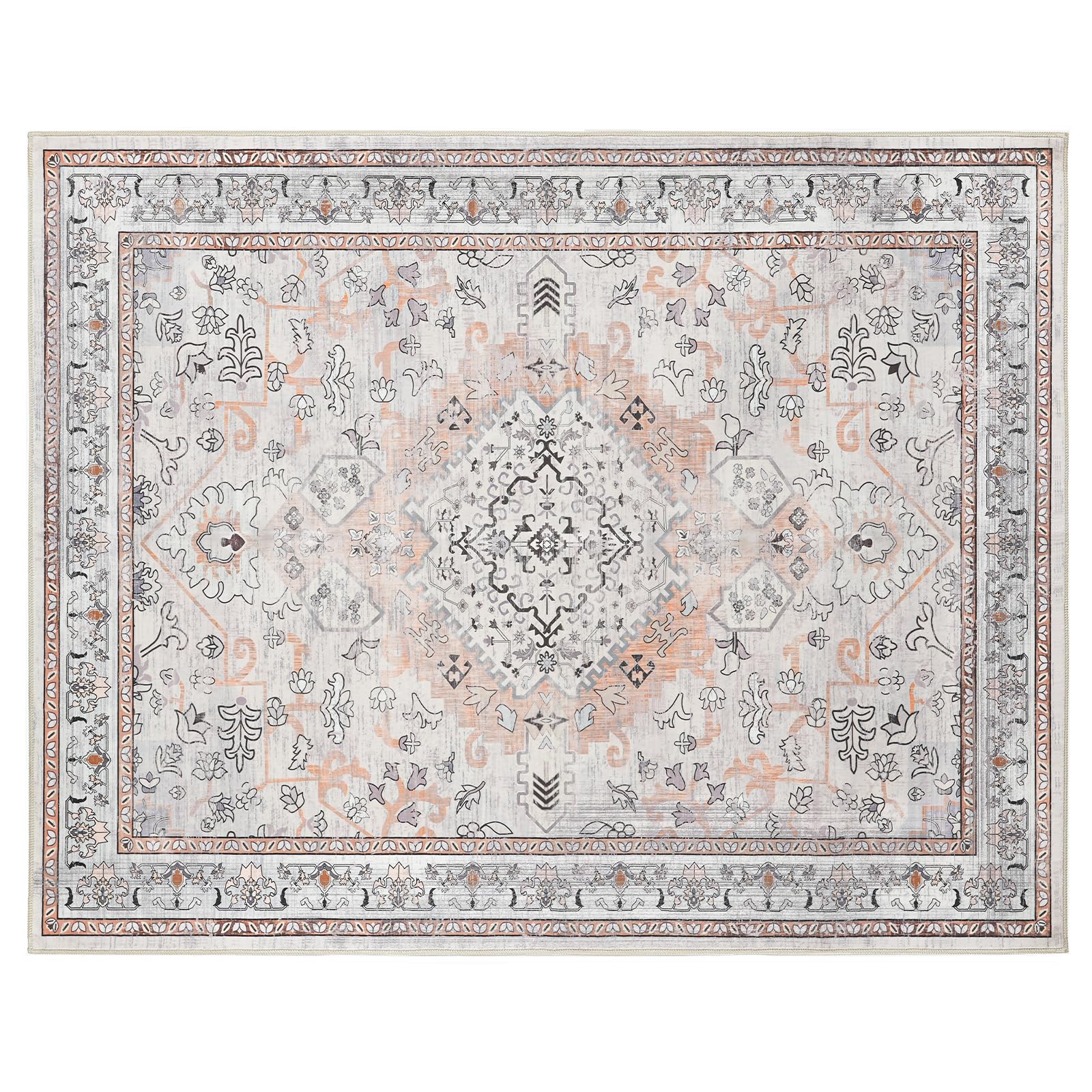 HOOBRO Teppich, waschbarer Rutschfester Läufer, Boho-Teppich mit Kurzflor und Retro-Muster, leicht zu reinigen, Bettvorleger für Wohnzimmer, Flur, Arbeitszimmer