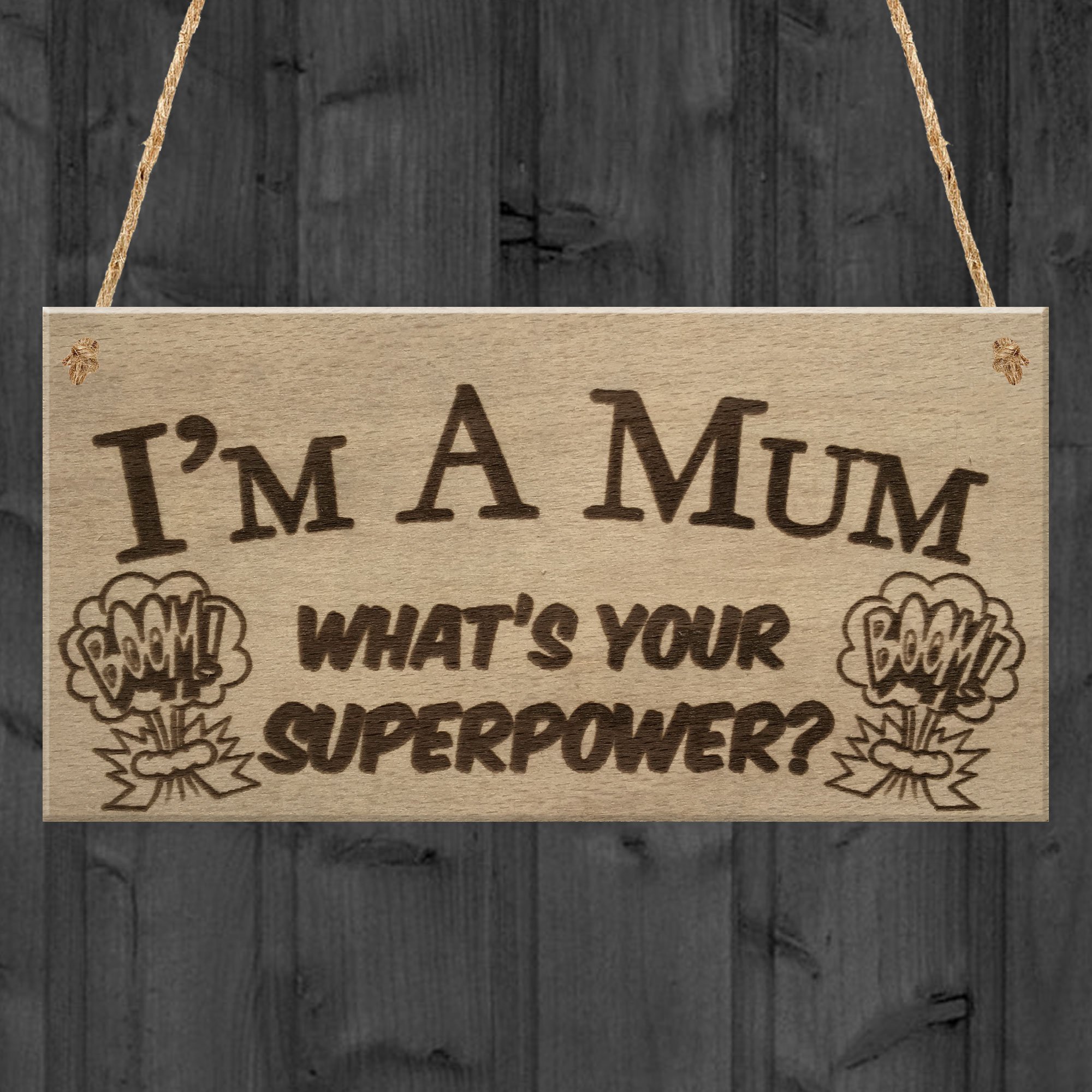 Red Ocean SuperPower Mum Funny Best Mother Home Garden Gift Hanging Plaque Grandma Sign Mothers Day Mums Birthday Gift