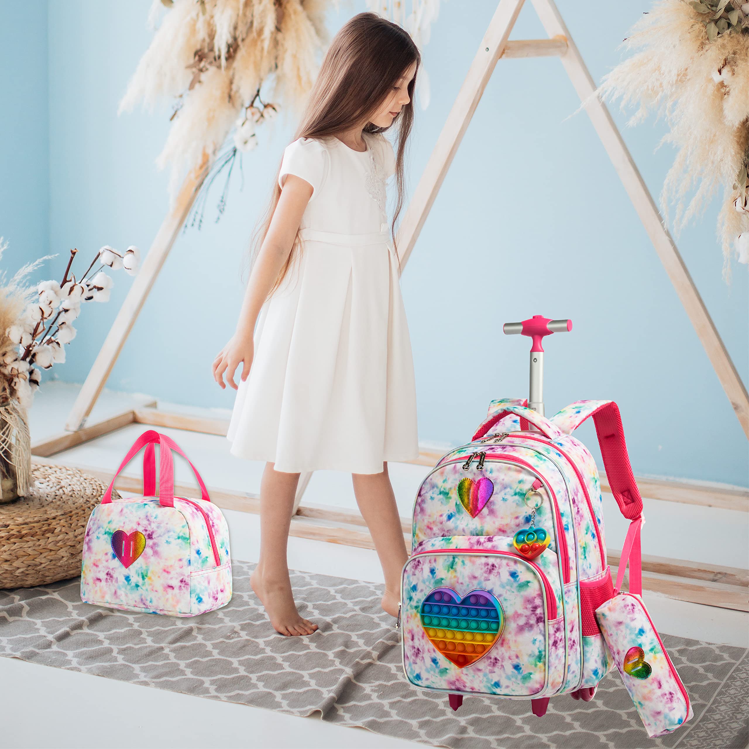 Pop It Fidget Toys Sac a Roulette Fille,16inch Cartable Fille Primaire Roulette Pop Licorne Push Bubble Sensory Squeeze Squeeze Sac à Roulette,Convient aux Enfants du Primaire et de la Maternelle.