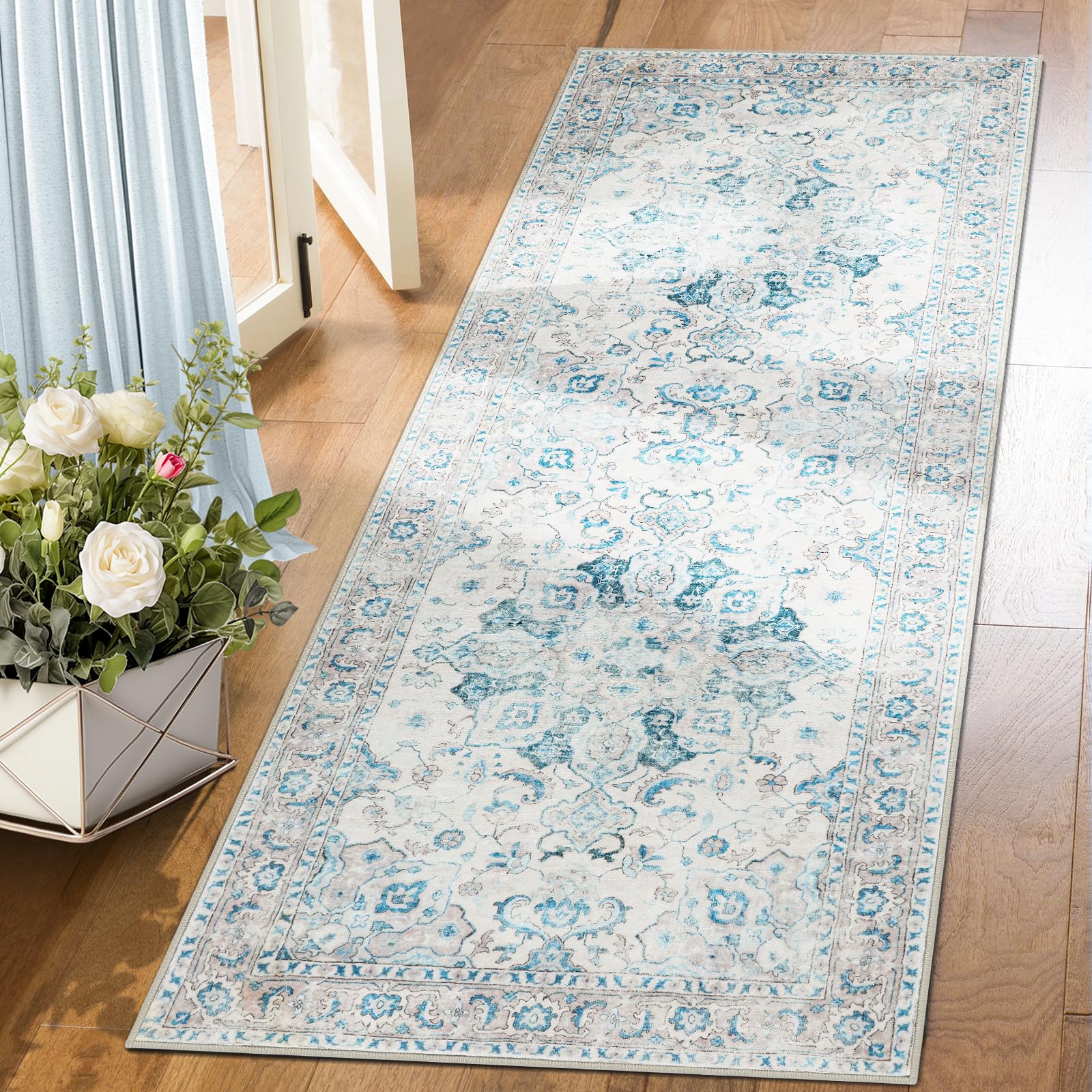 Tapis de couloir lavable en fausse laine douce et antidérapante