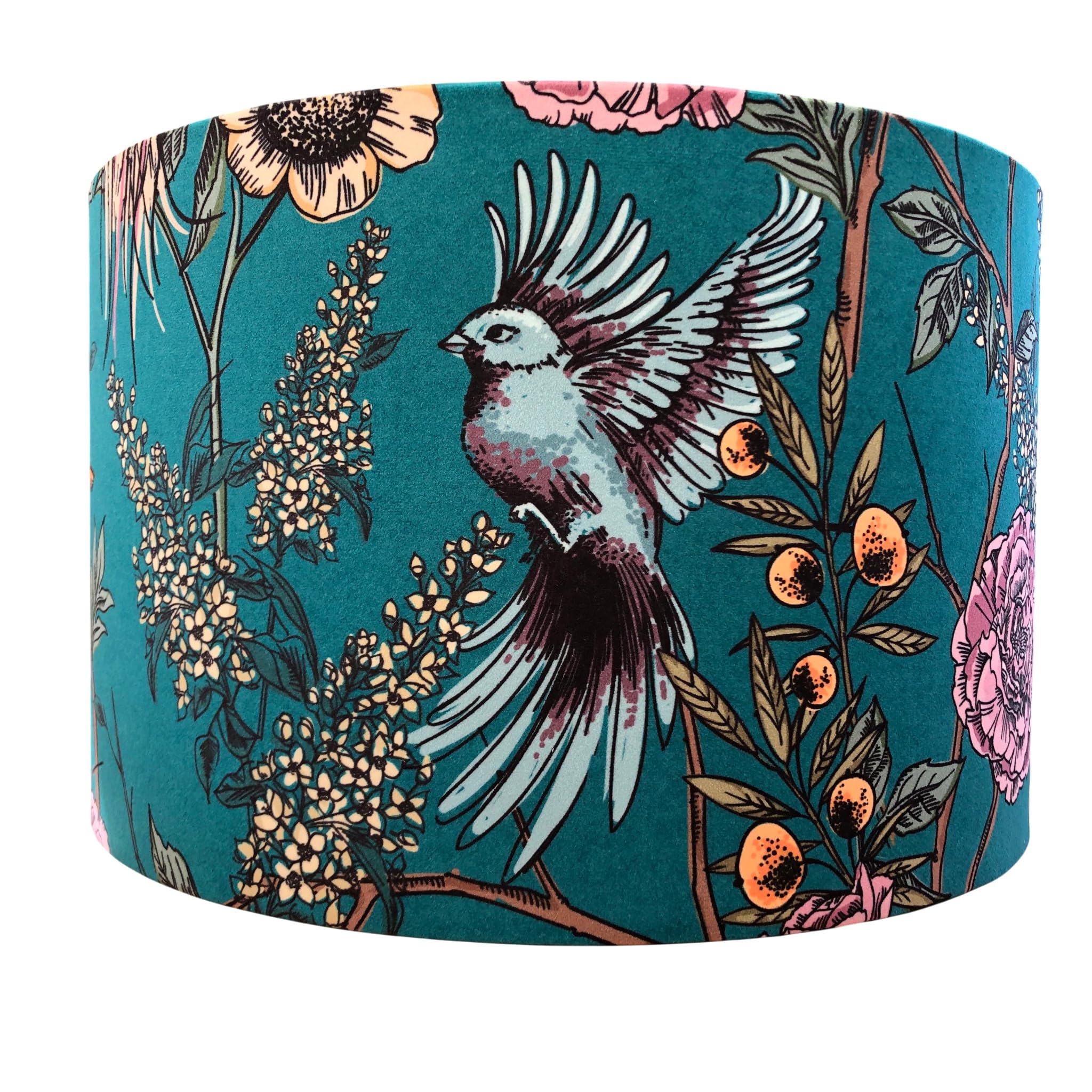 Teal Velvet Lampshade Tropical Birds of Paradise | 30cm | 40cm | Table Floor Ceiling light-shades… (Medium (30cm Diameter), Table/Floor)