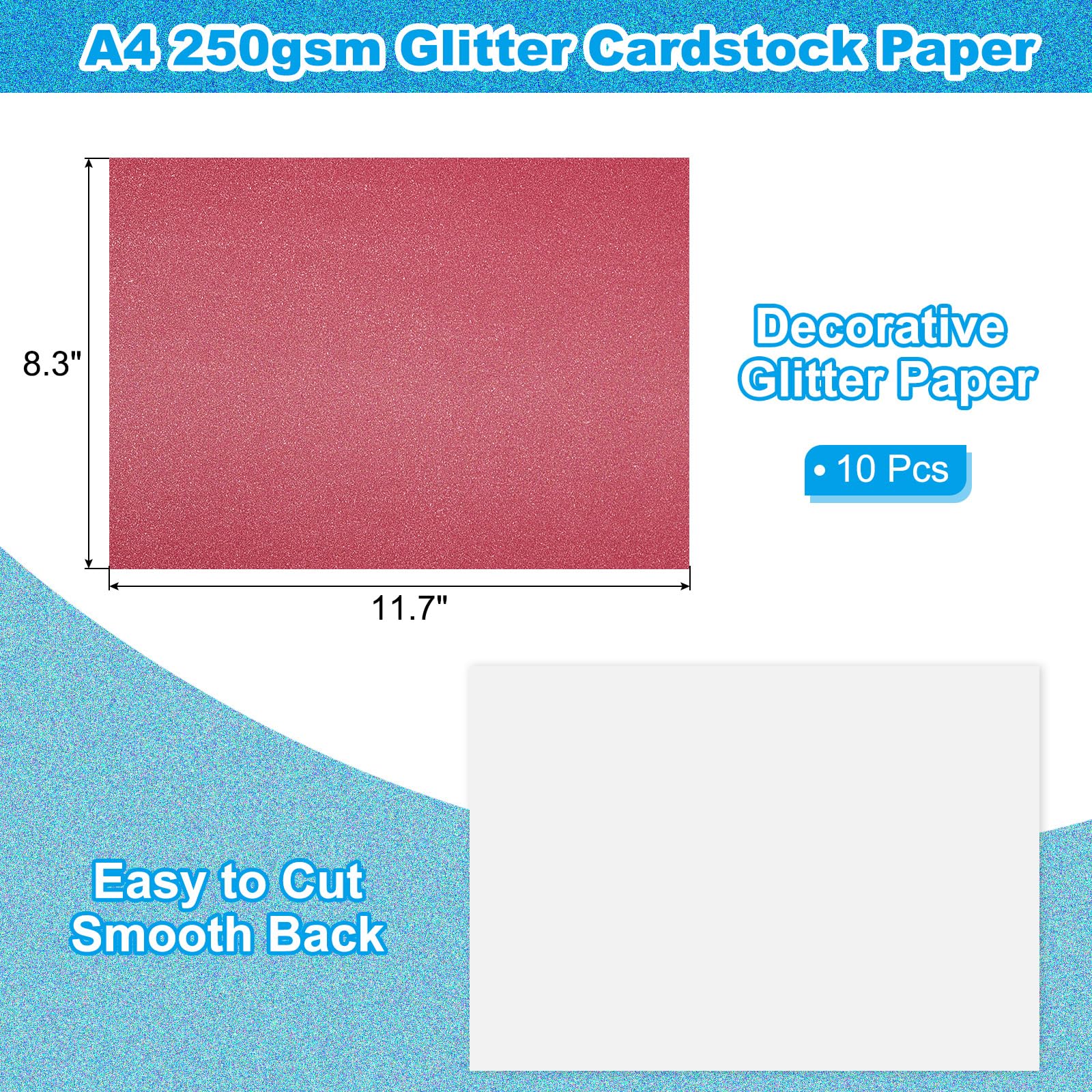 PATIKIL 10 Sheets Dark Red Glitter Cardstock Paper - Image 2