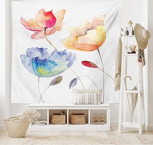 Miniatura 2 de Ambesonne Tapiz de flores de acuarela, flores de verano en estilo retro, efecto de pintura Nature is Art, colgante de pared ancho para dormitorio,
