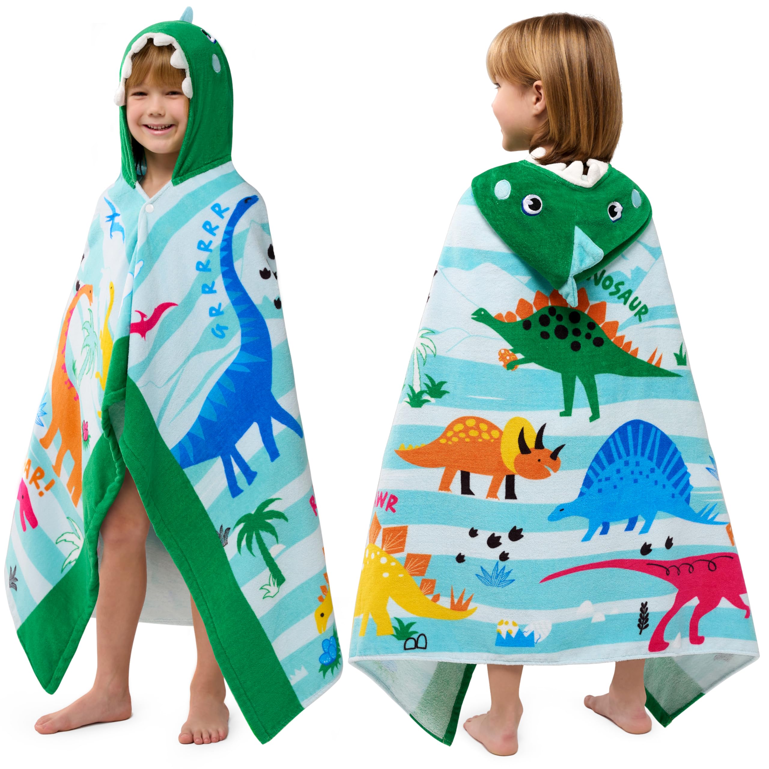 Joiedomi Hooded Towels for Kids Dinosaur Print Soft 100% Cotton Kids Beach Towel 30" x 50" for 3-10 Years Boys Girls Beach Hooded Poncho Absorbent
