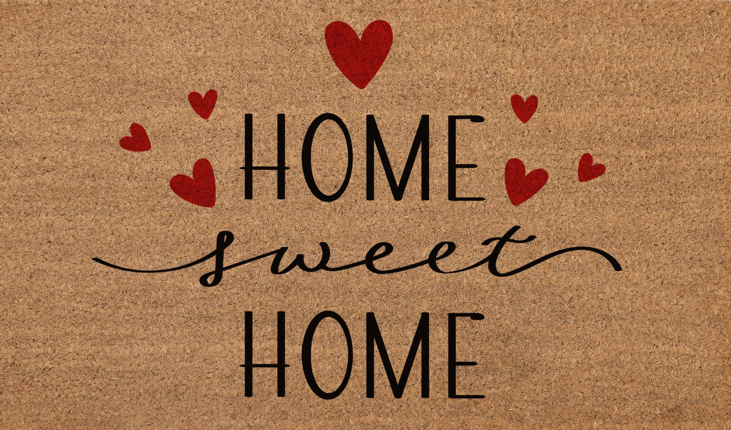 COCONIQ Coir Door Mats 43x76 cm, Non-Slip Sturdy, PVC Backed Heavy Duty, Easy to Clean, Ideal for Door Entrance, Patio, Porch, Backyard, Garages, Home Sweet Home with Hearts