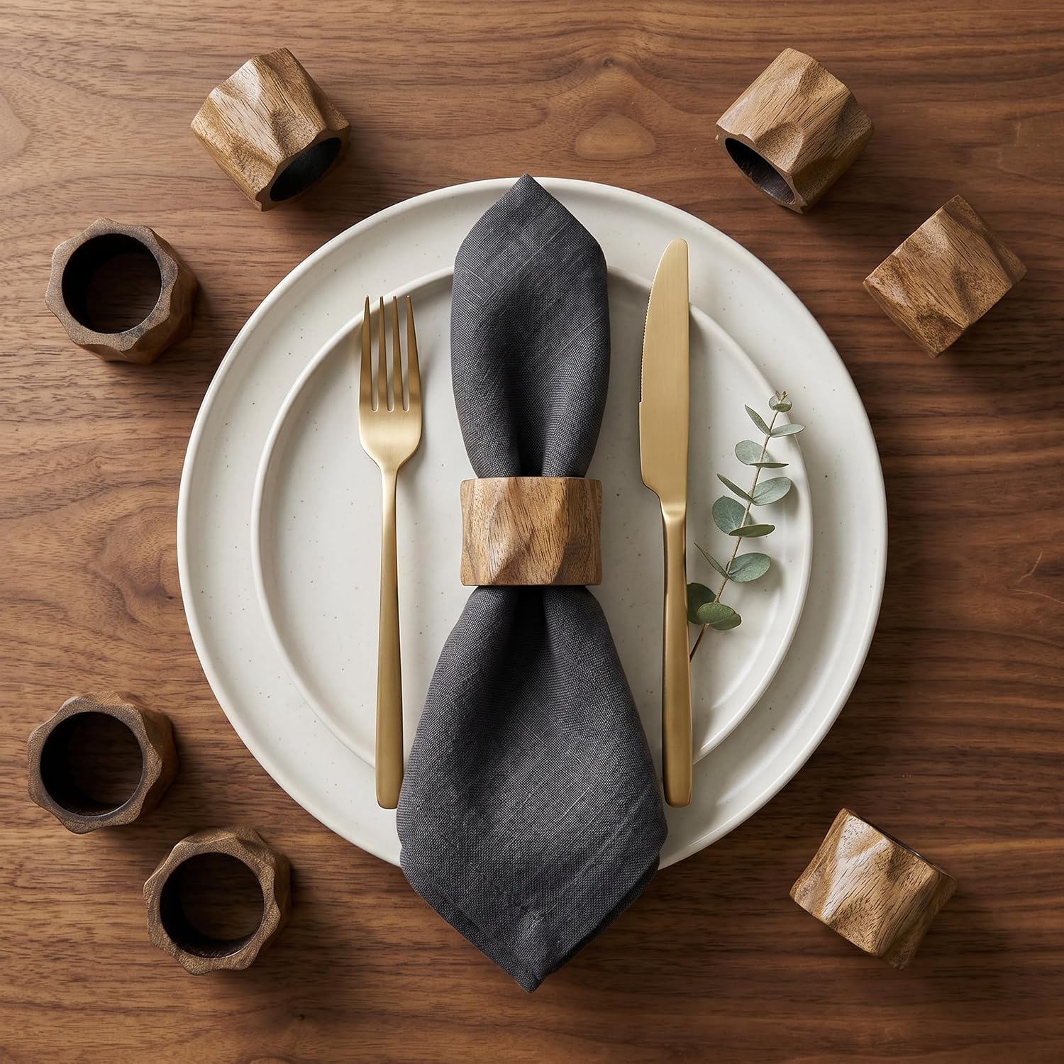 Lightnpro Natural Wooden Decorative Napkin Rings Set of 12, Serviette Napkin Rings Bulk for Party Decoration, Table Top Décor for Dinning Table, Everyday, Christmas, Easter Family Gatherings