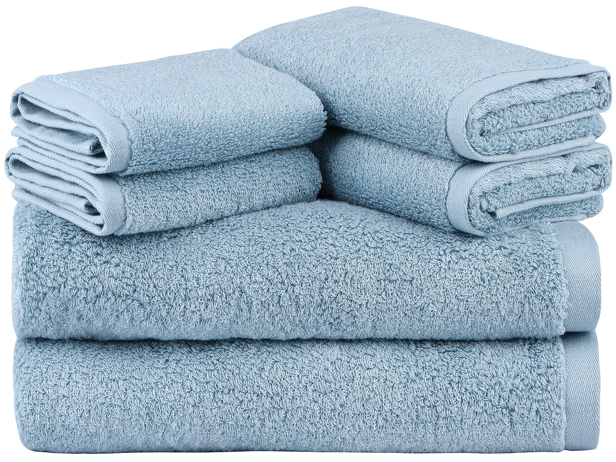 SEMAXE TOWEL Bath Towel Sets for Bathroom, Absorbent and Soft Long-Staple Cotton Towel,Hotel & Spa Quality 6 Piece Towel Set Includes 2 Bath Towels, 2 Hand Towels, 2 Washcloths (Blue)