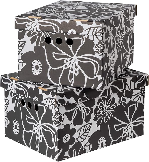 Pack of 2 Decorative Storage Boxes With Lids Home Office Bedroom Wardrobe Box Organiser Archive Box with Lid Multi-Use General Storage Archive Box with Lid Stylish Set XLarge Hollyhocks