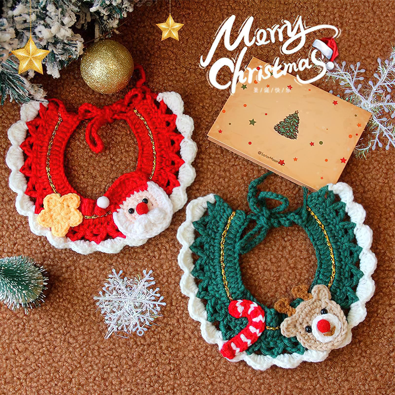 4 Pack Christmas Cat Dog Collar Deer Santa Claus Snowflake Pet Accessories for Christmas (Group A, S) - Image 4