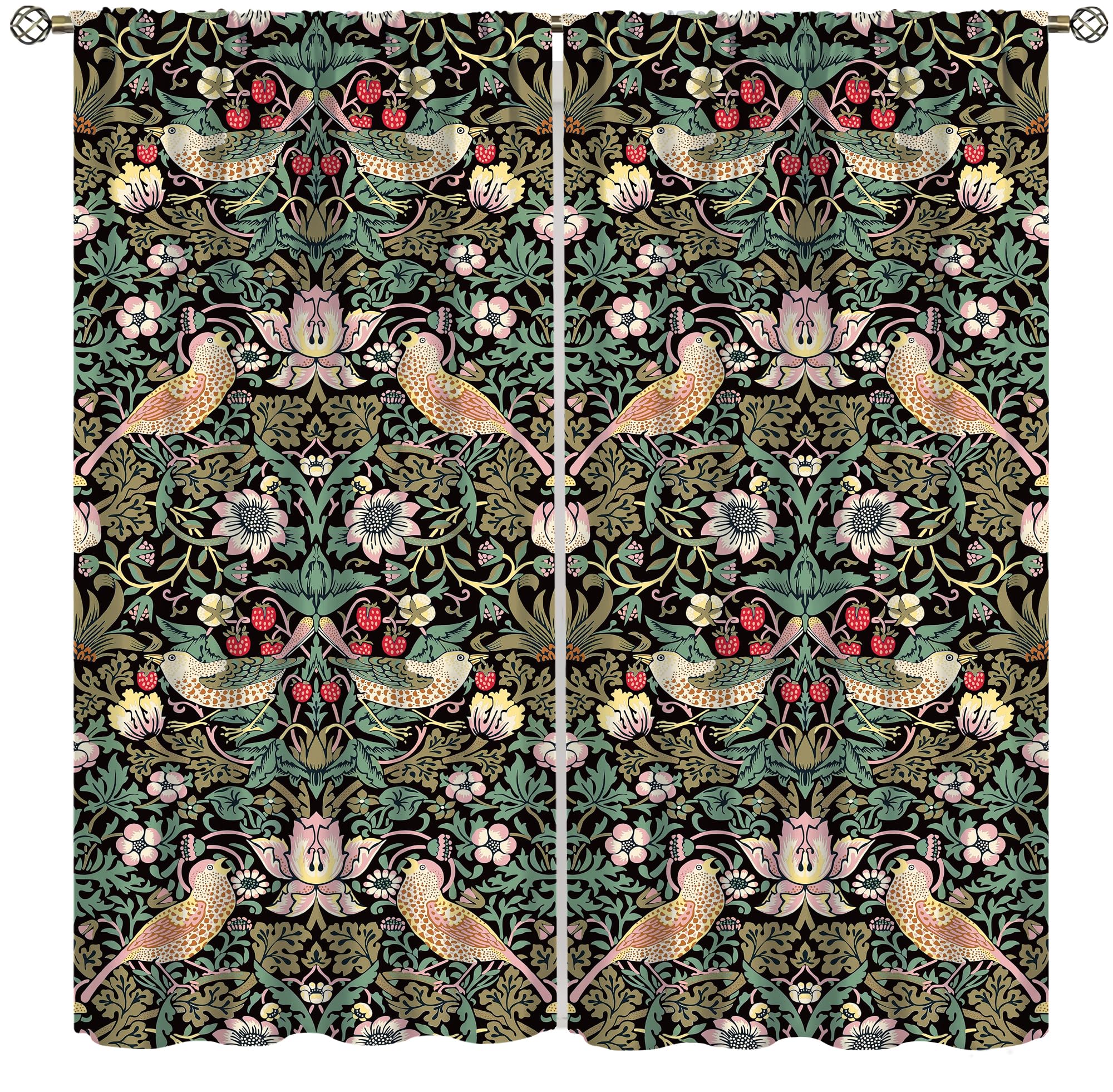 YCness Vintage William Morris Curtains Botanical Art Windows Curtains Floral Patterns Vintage Floral Patterns Window Treatments for Living Room