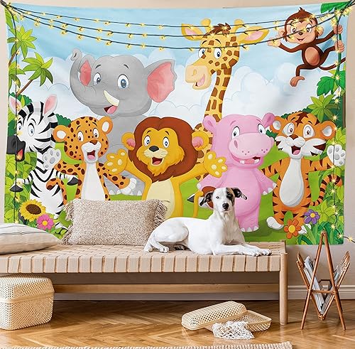Miniatura 9 de Ambesonne Tapiz de dibujos animados, animales de sabana cómic, divertidos, amistoso, sabana, selva, vida silvestre, naturaleza, para colgar en la