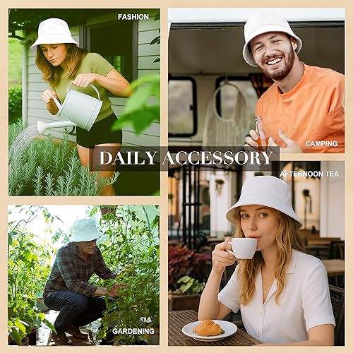 Miniatura 6 de Sombrero de pescador de algodón de 12 piezas para mujeres y hombres adultos de verano liso