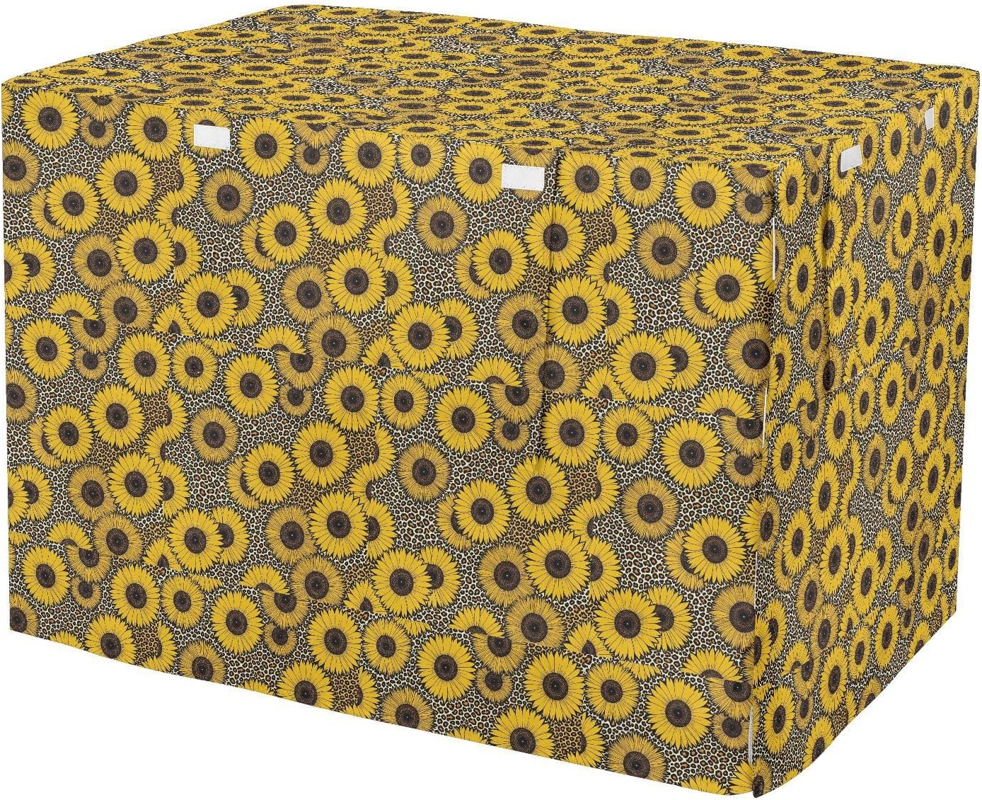 Sunflowers Leopard Printed Crate Covers for Dogs Puppy Kennel Covers with Roller Shades 42 Inch