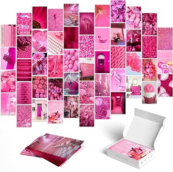 Pink Aesthetic Wall Collage Kit 50 PCS Y2K Vintage Photo Poster Set Indie Room Decor for Teen Girls Bedroom Dorm Essentials Trendy Wall Art 12pt Semi-Gloss