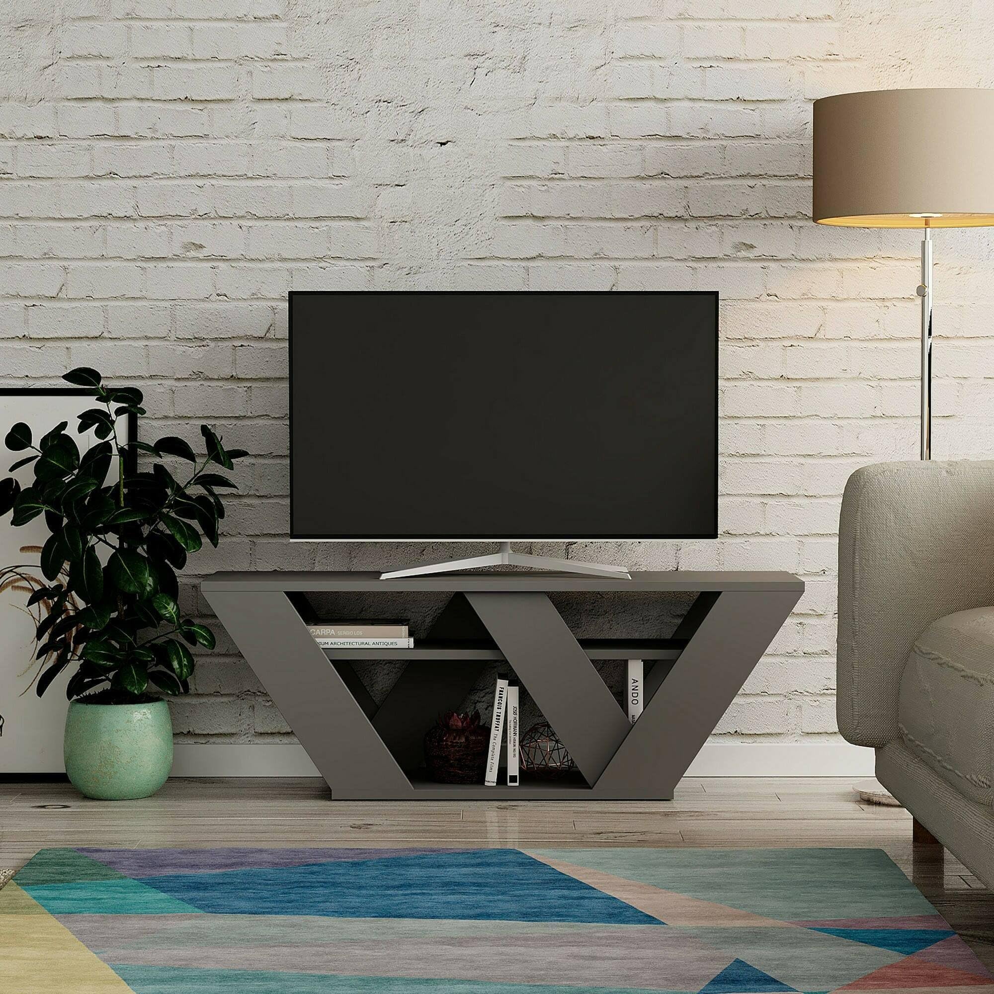 Dmora - Mobile porta TV Pegasus, Credenza da soggiorno, Armadio basso per TV, Base parete attrezzata, 110x30h40 cm, Antracite