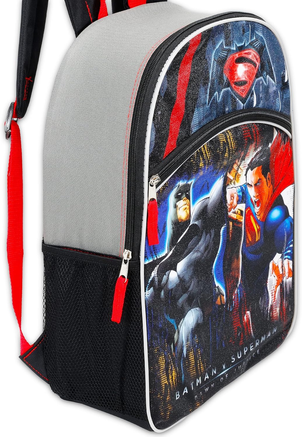 Warner Brothers Boys' Batman Vs. Superman Backpack Bundle, GREY/BLACK, 16" X 12" X 5"