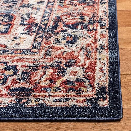 Miniatura 3 de SAFAVIEH Charleston Collection - Alfombra decorativa de 4 x 6 pies, azul marino y rojo, diseño oriental envejecido, no desprende pelusa y de fácil