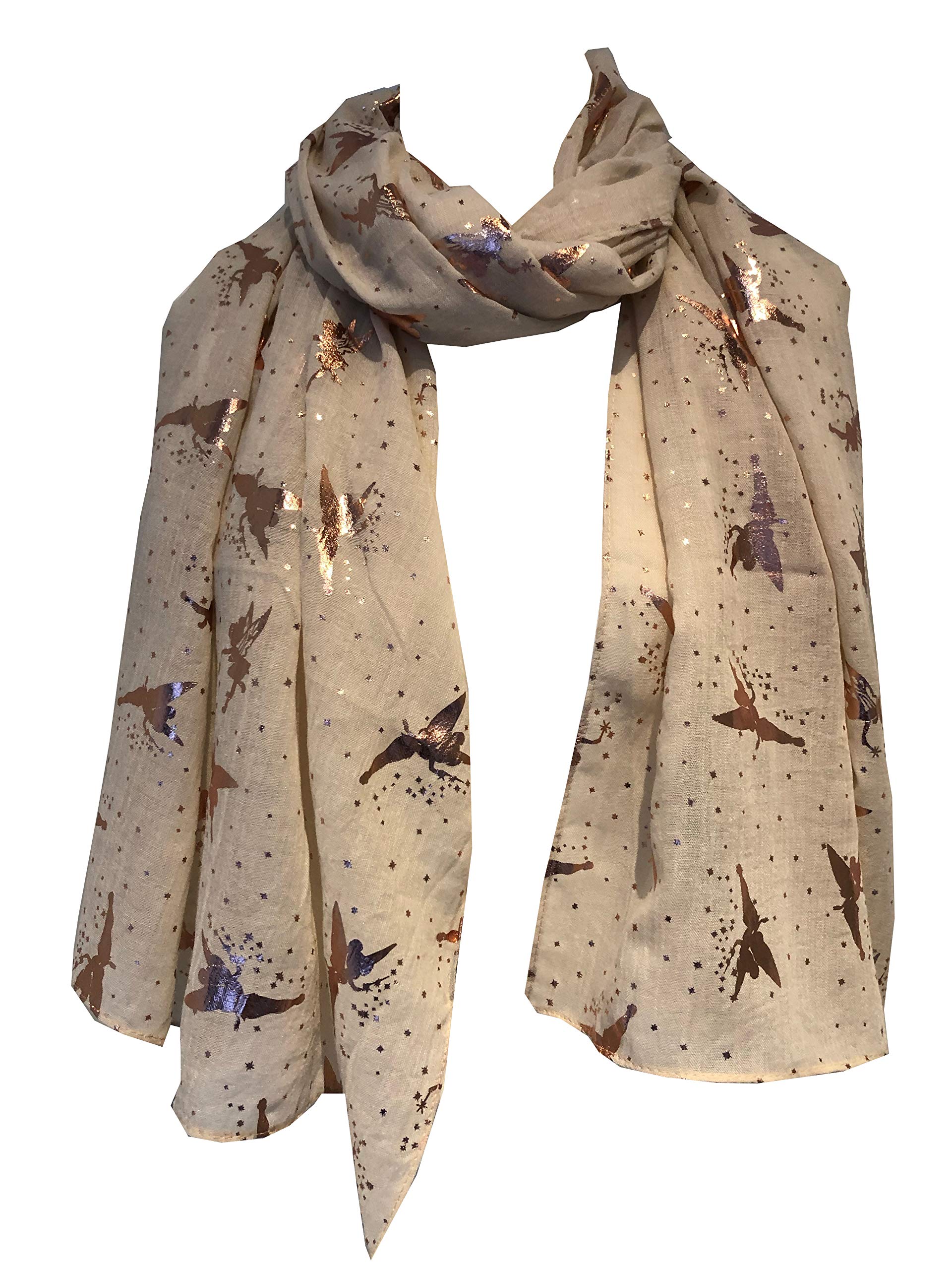 Pamper Yourself Now Cream with Gold Fairy Design Long Scarf/wrap