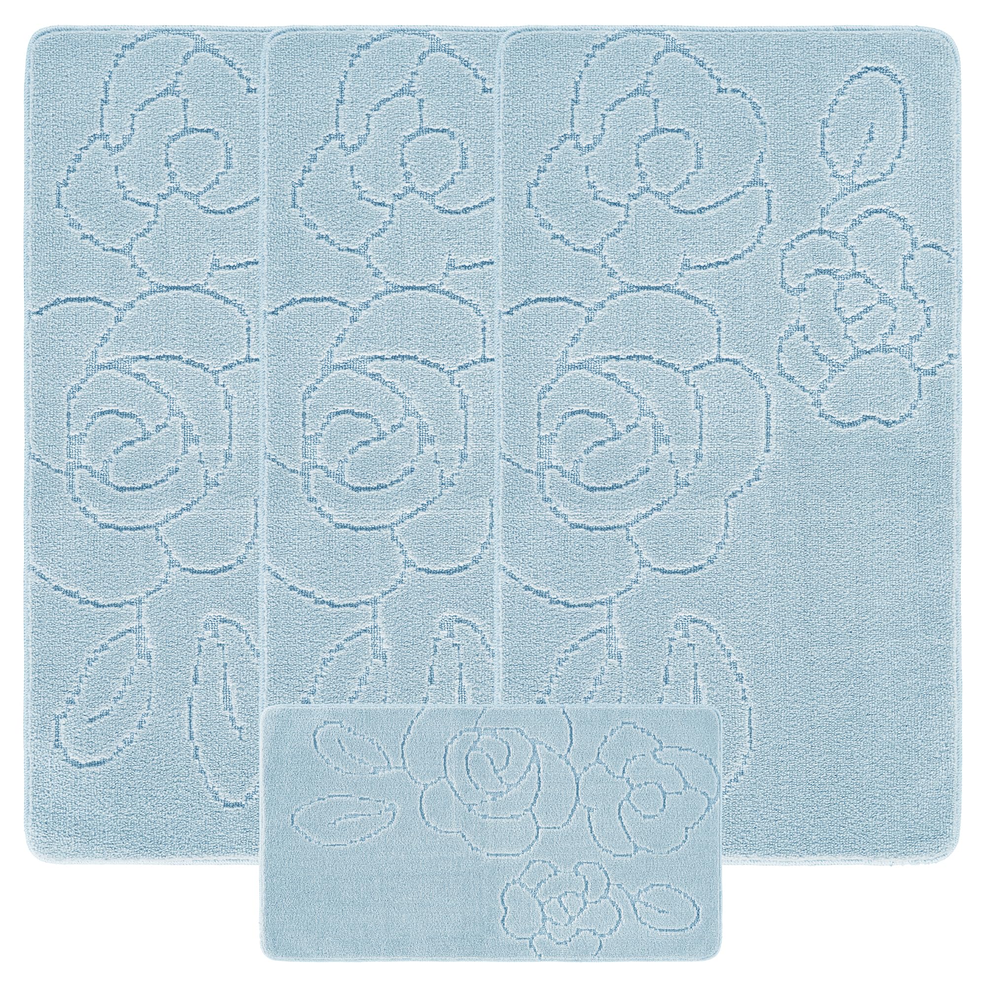 emmahome ROMANY GYPSY WASHABLE NO SLIP 4PCS MAT/RUG SET, CARAVAN/MOBILE HOME TOURER SIZES, 67X120CM, SUNFLOWER Smart (Blue)