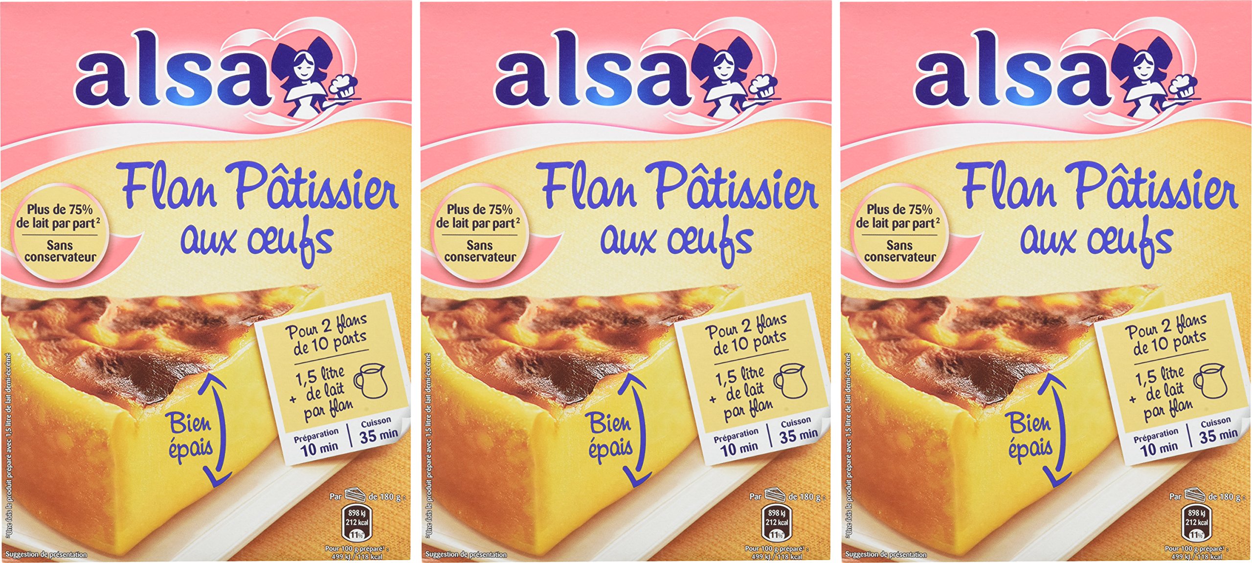 Alsa Préparation Flan Pâtissier aux Œufs 2 Sachets 720g - Lot de 3